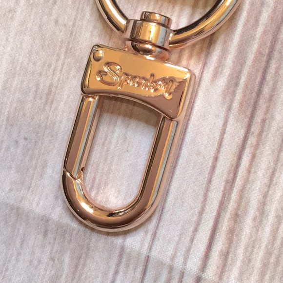 Spark*l Band Custom Wristlet Keychain in Black Leather with Rose Gold Stars - Picture 3 of 7